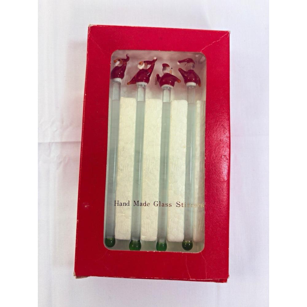 Drulane Christmas Handmade Glass Santa Claus Stirrers Set of 4 I-576